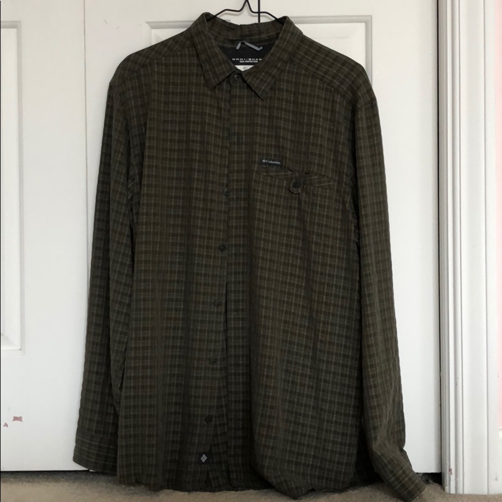 Columbia green striped button down shirt